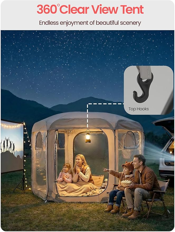 Porayhut Pop up Bubble Tent Screen House 10’X10’Large Camping Sun Shelter,Weather and Cold Proof Pod with Detachable Sunshade Cloth,Waterproof Floor,2 Zipper Doors & 4 Mesh Breathable Windows