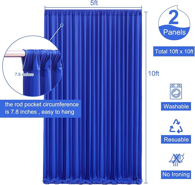 10ft x 10ft Royal Blue Backdrop Curtain for Parties Blue Wrinkle Free Backdrop Drapes Panels for Baby Shower Birthday Party Wedding Photo Photography Polyester Fabric Background Decoration - Image 5