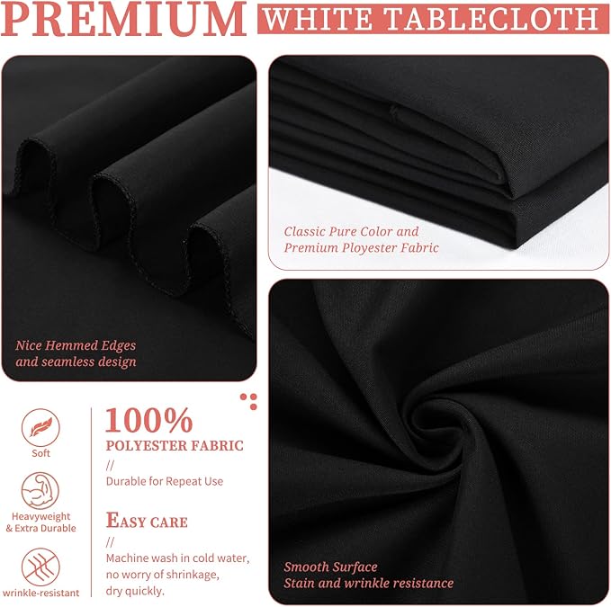 Showgeous 8 Pack White Polyester 52x52 Inch Tablecloths | Soft polyester, wrinkle resistant, fade resistant, smooth finish, fine stitching, folded hems, reusable, machine washable - Image 4