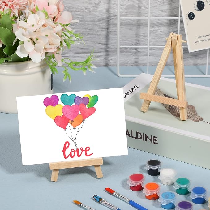 Mimorou 100 Pieces Mini Wooden Easel Stands Tripod Display Tabletop,None | For Artist Painting Business Cards Photos, Canvas Holder Wedding Table Numbers Party Favors Gift, Natural Wood Tripod Frame - Image 7