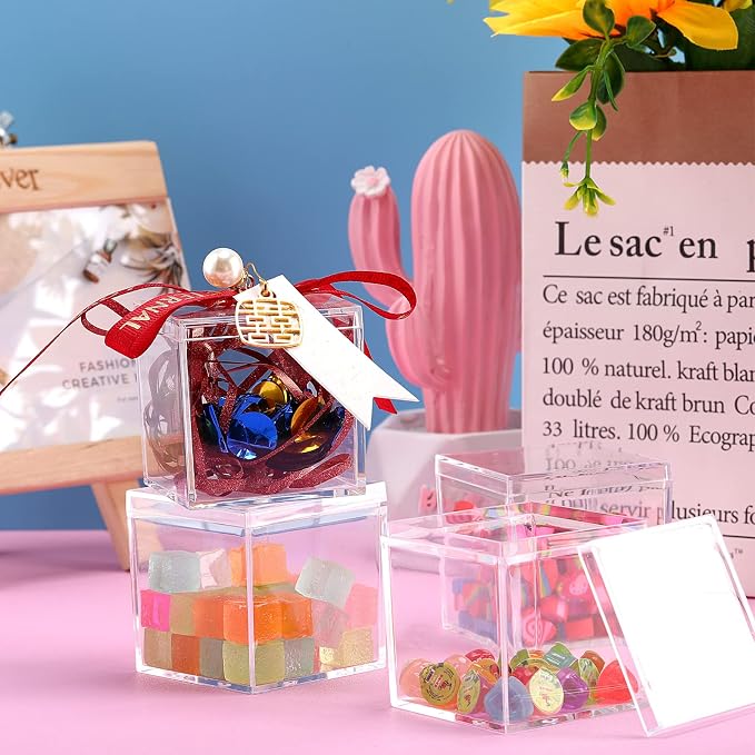 Tuanse 150 Pcs Clear Acrylic Box with Lid Square Mini Candy Containers | Mini Acrylic Display for Jewelry, Pills, Toys, Party Favors, 2.2 Inch Cube Design, Ideal for Gifts and Organizing Items - Image 7