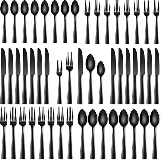 Stapava 40 Pcs Black Silverware Set, Food-Grade Stainless Steel Flatware Set for 8 Mirror Polished Cutlery Utensil Sets Include Dinner Knives Spoons and Forks Set Dishwasher Safe for Home Restaurant