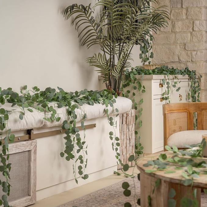 CQURE 24 Pack Eucalyptus Garland, Artificial Greenery Garland Faux Eucalyptus Leaves Table Vines for Wedding Backdrop Fireplace Arch Door Wall Room Decor（168FT） - Image 8