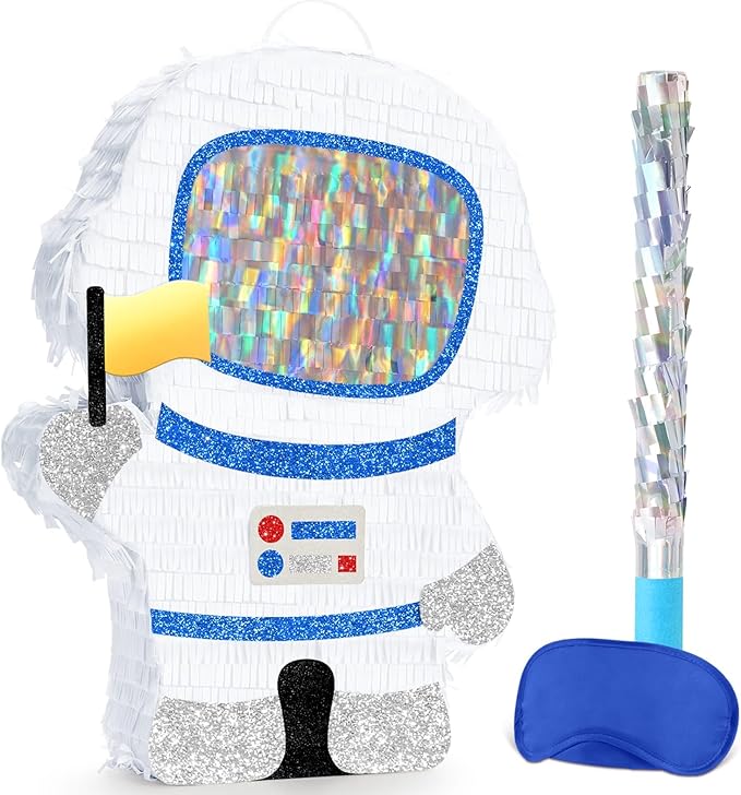 WERNNSAI Astronaut Piñata - Space Party Decorations Space Piñata Bundle with Blindfold and Bat Boy Birthday Decorations for Kids Family Birthday Games Supplies