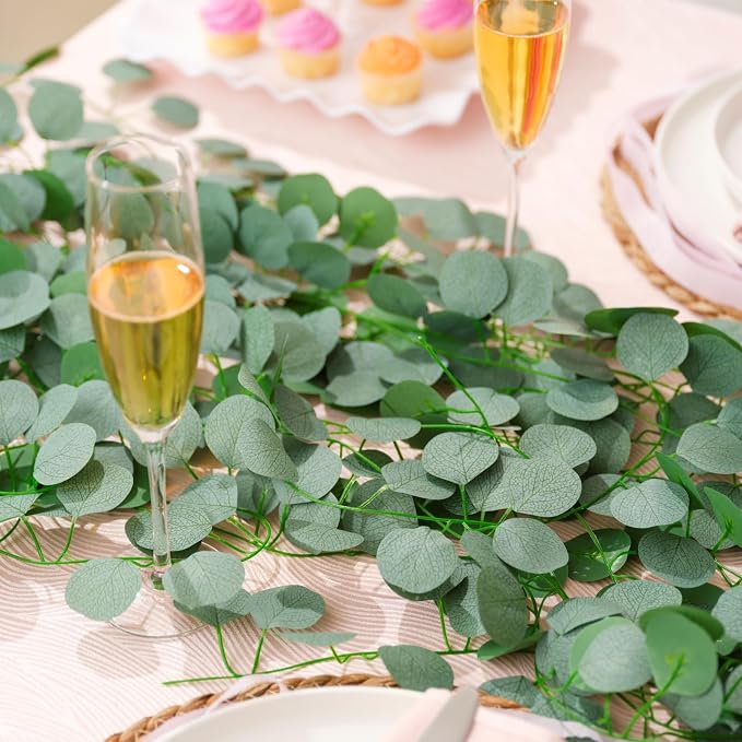 CQURE 8Pcs Eucalyptus Garland,Artificial Eucalyptus Leaves Table Greenery Garland Wreath Spring Vines for Wedding Party Table Bedroom Wall Room Decor - Image 3