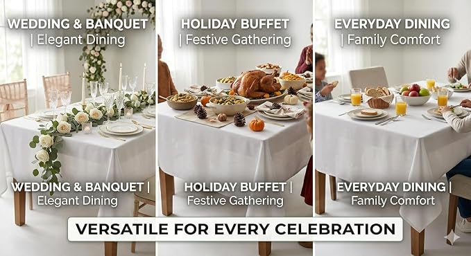White Tablecloth 60x102 Inch for 6 Foot Tables, 1 Pack | Soft Silky Polyester, Wrinkle Resistant, Water Resistant Table Cover for Wedding, Dining, Party, Banquet, Reception - Image 7