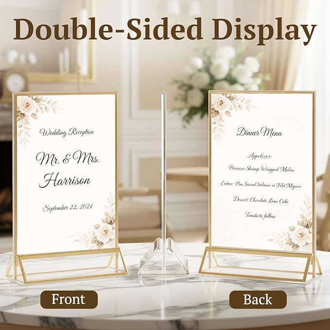 EHWINE 12 Pack Gold Acrylic Sign Holder 4x6 Double Sided Tabletop Stand | Clear Double-Sided Gold Acrylic Tabletop Display with Non-Slip Mats for Menus, Flyers, Weddings, Parties and Events - Image 2