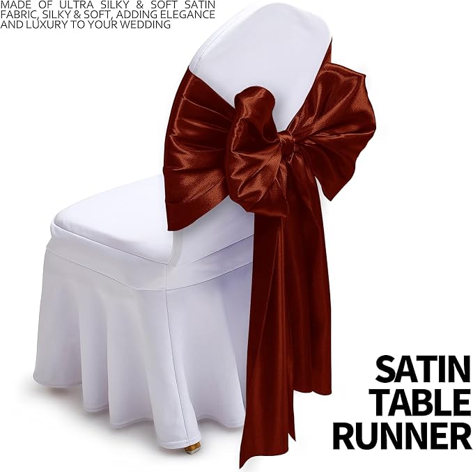 SI Pack of 5 Wedding 12 x 108 inch Satin Table Runner for Wedding, Decorations for Graduations, Engagements, Birthday Parties, Banquets, Runners fit Rectangle, Round Table - Rust - Image 3
