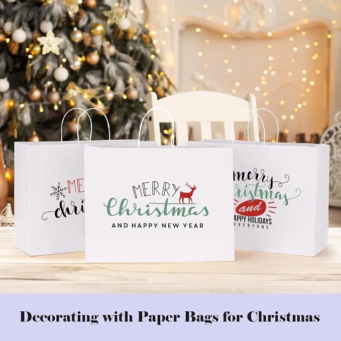 GSSUSA White Paper Bags with Handles, Large Gift Bags 16x6x12, 25 Pack | Sturdy Kraft Shopping Bags for Small Business, Boutique, Party Favors, Valentine's Day, Crafts, and Gift Packaging. - Image 8