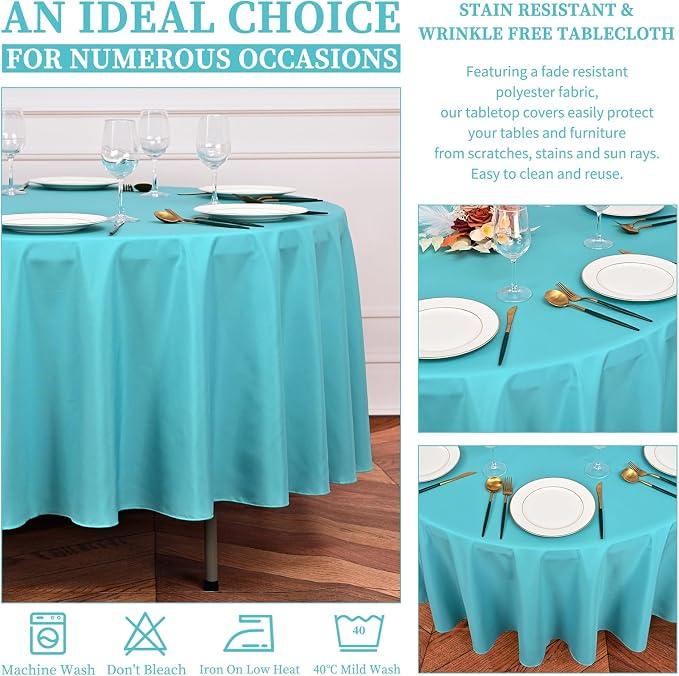 Showgeous 90 Inch Teal Round Tablecloths, Polyester Table Covers | 10 pack Tablecloths for Round Tables Washable polyester Table Cloth Decorative Fabric for Dining Wedding Party Banquet Buffet - Image 6