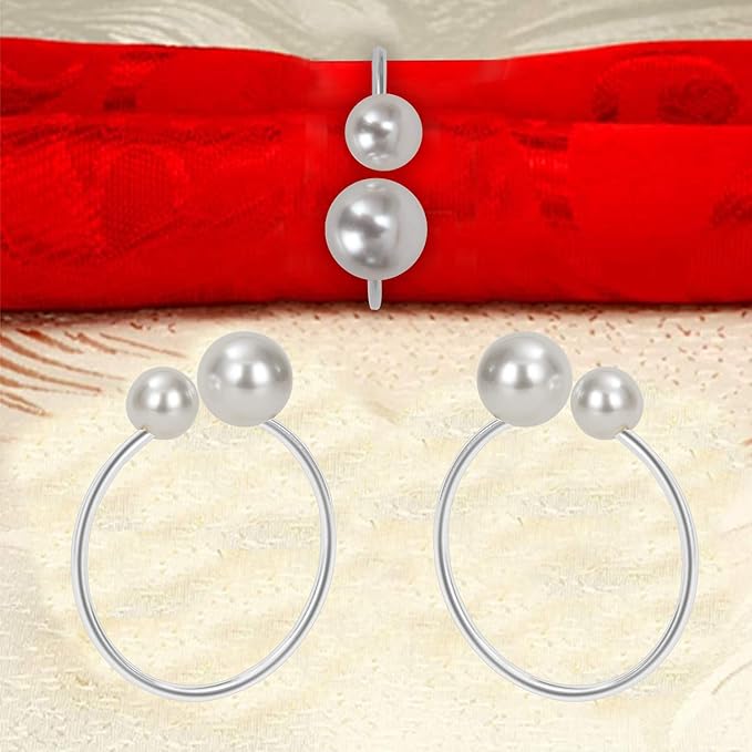 KPOSIYA Pearl Napkin Rings - Set of 50 Silver Napkin Holder Table Napkin Buckles for Dinning Table Setting Christmas Wedding Party Supplies (Silver 50)
