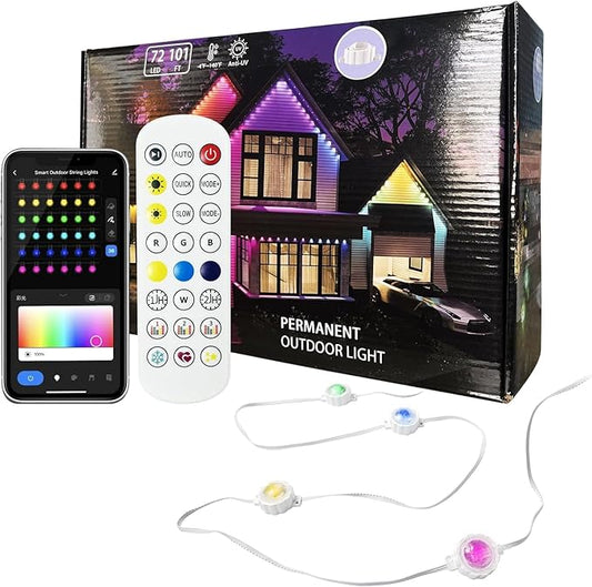 100ft Permanent Outdoor Lights for House, RGBCW LED Eaves Lighting with Smart APP/Remote Control, 66 Dynamic Scene Modes, IP67 Waterproof Outside String Lights for Christmas, Party, Daily
