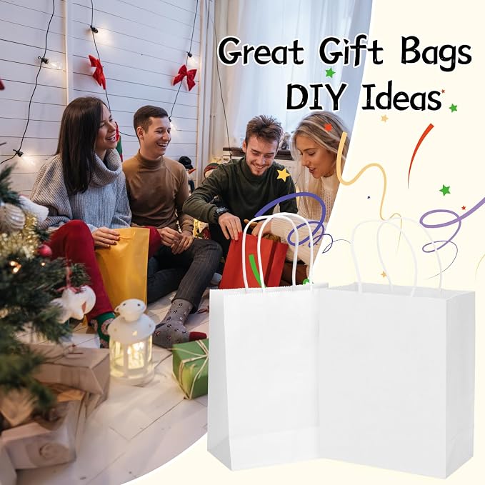MOZRRO Gift Bags, 100 Pack 10.5x8.5x4.5 Inch, Paper Bags with Handles, Medium Size, White Gift Bag for Birthday, Wedding, Bulk, Party, Lunch, Goodie - Image 4