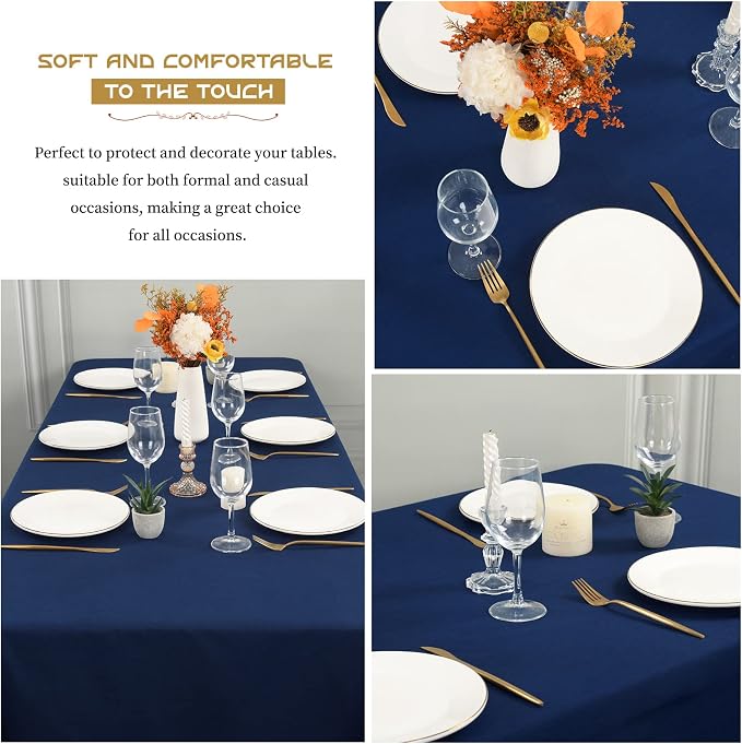 Showgeous 4 Pack Navy Blue Polyester 60x102 Inch Tablecloths | Soft polyester, wrinkle resistant, fade resistant, smooth finish, fine stitching, folded hems, reusable, machine washable - Image 6