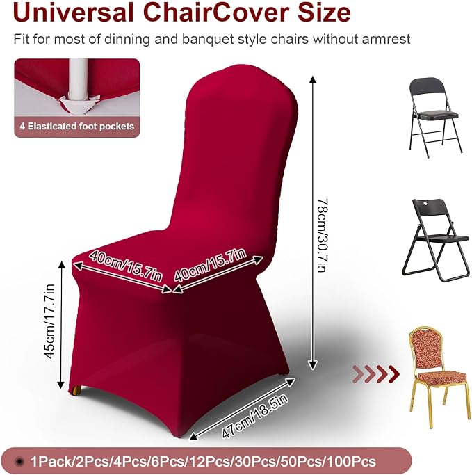 Trlyc Spandex Banquet Chair Covers 100 Pcs Burgundy for Wedding - Image 3