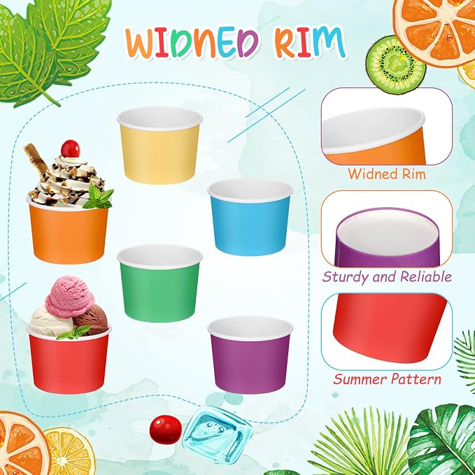 Nuenen 300 Pcs 8 oz Summer Ice Cream Paper Cups Bulk Disposable Dessert Cups Solid Color Paper Dessert Bowls for Snack Sundae Spring Party Favors Ice Cream Bar Supplies (Rainbow Color) - Image 6