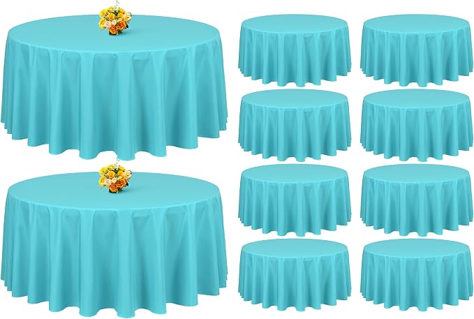 Showgeous 90 Inch Teal Round Tablecloths, Polyester Table Covers | 10 pack Tablecloths for Round Tables Washable polyester Table Cloth Decorative Fabric for Dining Wedding Party Banquet Buffet by Showgeous