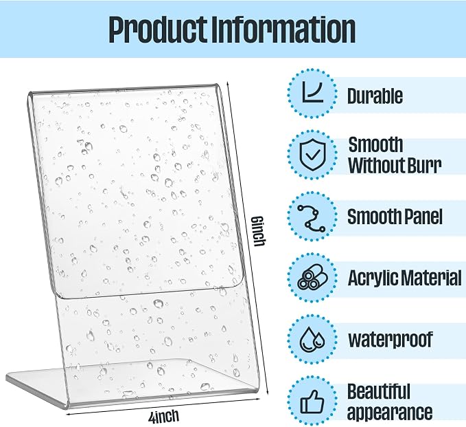 Geetery 100 Pack 4 x 6 Acrylic Sign Holder Bulk, Clear Plastic L Shape Table Sign Holder, Vertical Desktop Display Stand for Menu, Picture, Photo, Flyer, Restaurant, Wedding, Office, Store(4 x 6 Inch) - Image 3