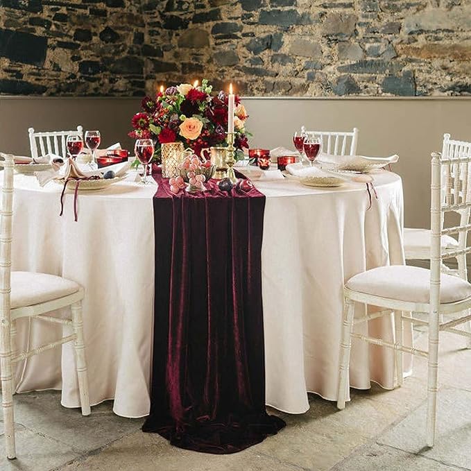 Luxurious Velvet Table Runner, 10ft Wedding Reception Decorations, 20x120inch Soft Velvet Fabric, Table Linen Overlay, Wedding Table Runners (Burgundy, 20X120inch) by EHLDekol