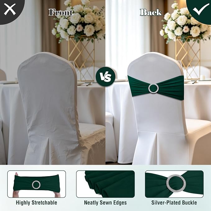 LEBENGURU Hunter Green Stretch Chair Sashes 30pcs with Buckle Slider - Image 4
