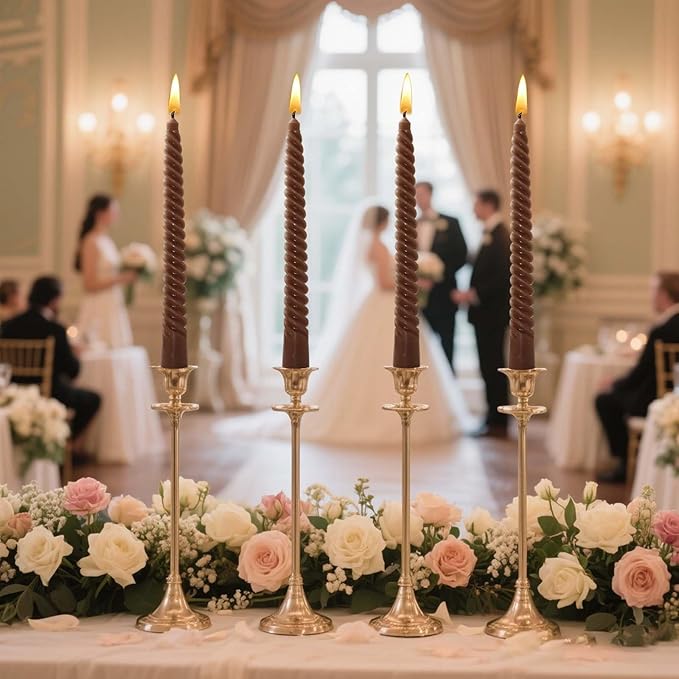 4 Pack 10 Inch Gradient Color Spiral Taper Candles for Wedding,Birthday,Christmas and Spring Home Decoration, Kitchen Twisted Candlesticks for Dinner Halloween,Thanksgiving (4, Brown, 10 in)