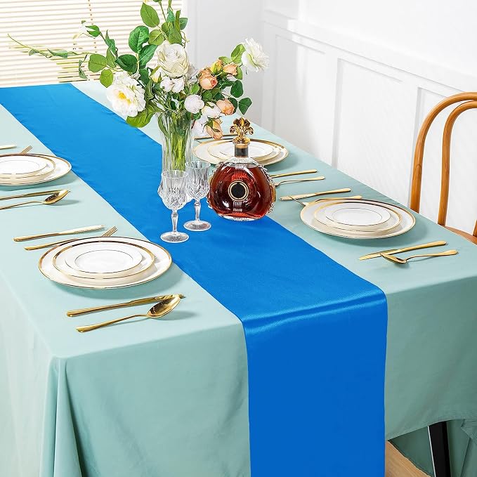 SI Pack of 30 Wedding 12 x 108 inch Satin Table Runner for Wedding, Decorations for Graduations, Engagements, Birthday Parties, Banquets, Runners fit Rectangle, Round Table - Blue - Image 2