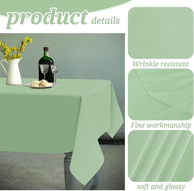 6 Pack Tablecloth 60 x 126 inch Polyester Table Cloth for 8 Foot Rectangle Tables,Stain and Wrinkle Resistant Washable Fabric Table Covers Polyester Sage Green Tableclothes for Wedding,Party,Banquet - Image 3