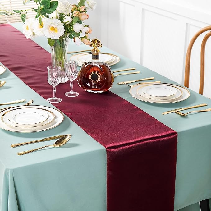SI Pack of 30 Wedding 12 x 108 inch Satin Table Runner for Wedding, Decorations for Graduations, Engagements, Birthday Parties, Banquets, Runners fit Rectangle, Round Table - Maroon - Image 4