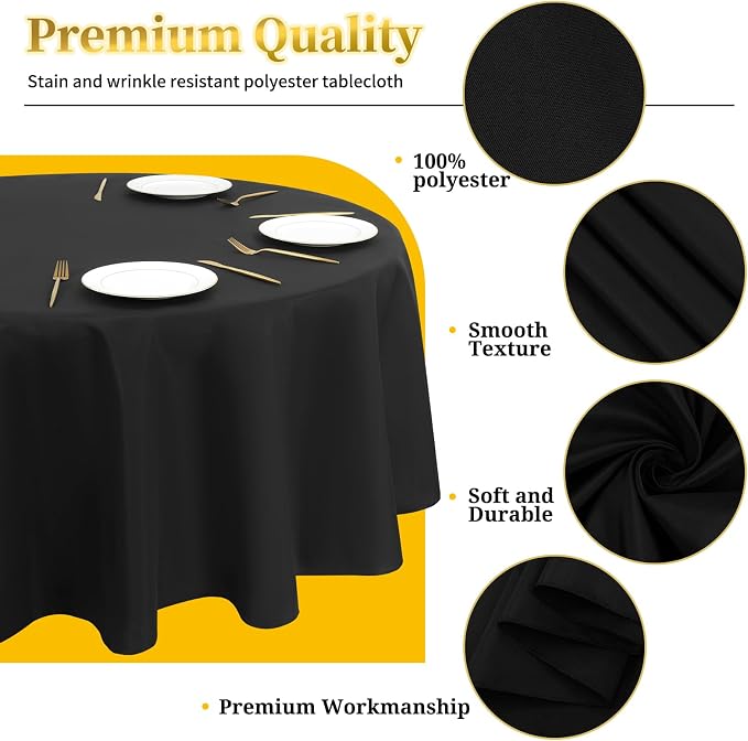 12 Pack Round Tablecloth 120 inch Black Table cloths for Round Tables,Stain and Wrinkle Resistant Washable Polyester Tablecloths Black Table Cloth 120 Inch Round Table Cloth for Wedding Party Birthday - Image 3