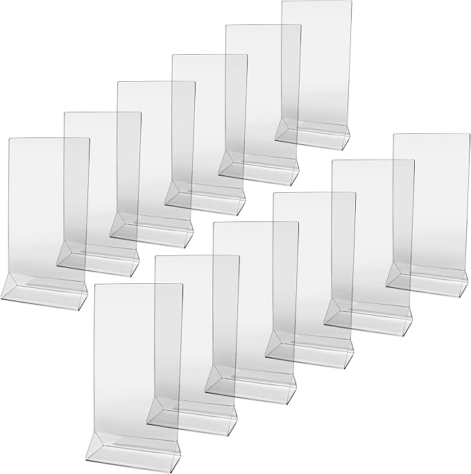 New Star Foodservice 22971 Acrylic Table Menu Card Holder, 4 x 8 Inch, Clear Plastic Display Sign Stand for Restaurants, Offices, Hotels, Events, and Retail Counters, Set of 12 by NewStarFoodservice