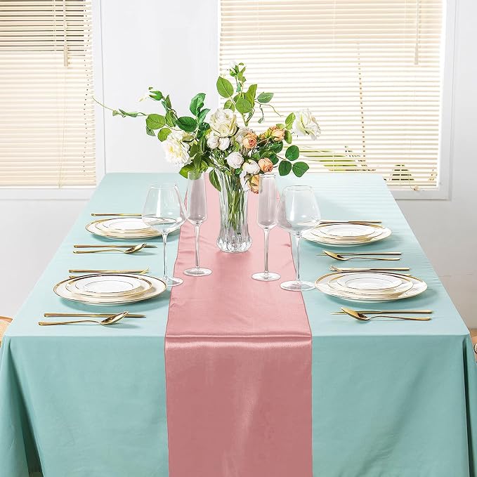 SI Pack of 5 Wedding 12 x 108 inch Satin Table Runner for Wedding, Decorations for Graduations, Engagements, Birthday Parties, Banquets, Runners fit Rectangle, Round Table - Rose Gold - Image 4