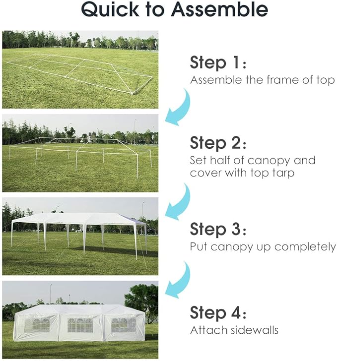 Tangkula 10' x 30' Outdoor Waterproof Gazebo Canopy w/ 6 Removable Sidewalls and 2 Doorways, Heavy Duty Large Tent w/Strong Connection Stakes Ropes for Party Wedding Events Beach BBQ (White)