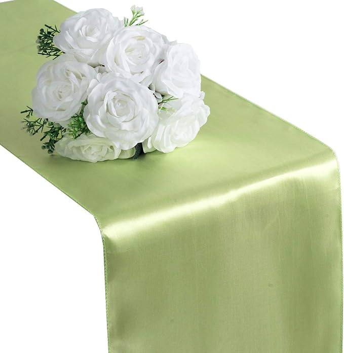 Balsa Circle 20 pcs 12 x 108 inch Tea Green Satin Table Runners Wedding Table Top Party Supplies Reception Linens Decorations by BalsaCircle