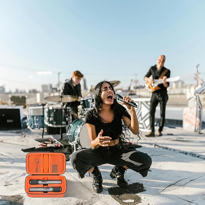 Boobowl Bluetooth Microphone Wireless Case Digital Microphones, Portable Wireless Mic Box for Rechargeable Battery, Receivers, Adapter (Bag Only)-Orange