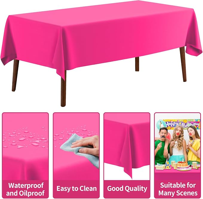 CXPSINC 54 Inch X 300 Feet Plastic Table Cover Roll Disposable Tablecloth with Slide Cutter for All Type/Shape Tables | Party, Banquet, Birthdays, Weddings(Fuchsia, 300 Feet) - Image 3