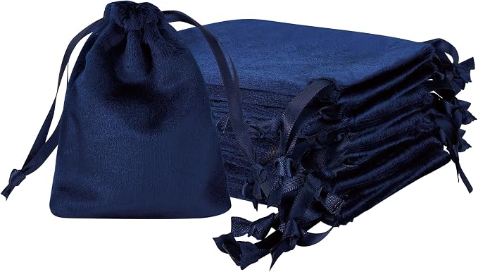 QIANF 12pcs Navy Velvet Drawstring Bags 3x4 inches Mini Velvet Cloth Gift Bags Jewelry Pouches for Storage Wedding Party Favor Christmas by QIANF