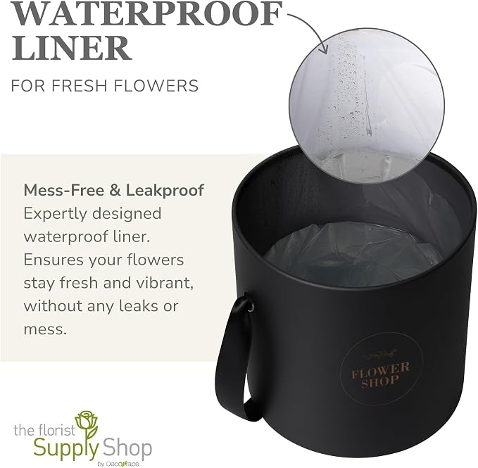 4 Flower Bouquet Hat Boxes | 2 Per Size Round Floral Arrangement Vase | Satin Ribbon Handle & Waterproof Liner | Gift Box for Flowers with Lids | Black - Image 3