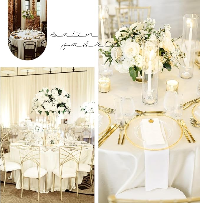 12 Pack 120 Inch Round Satin Tablecloth, Ivory - Image 6