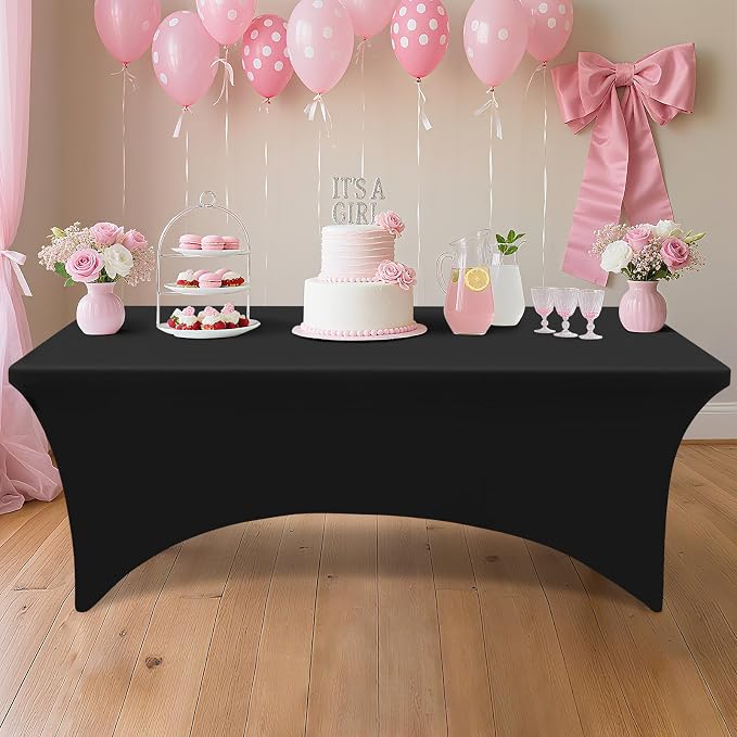 Smiry 10 Pack Spandex Table Cloth 8FT, Elastic Fitted Black Tablecloth - Image 6