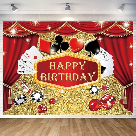 Casino Theme Birthday Party Backdrop Las Vegas Casino Happy Birthday Banner Poker Photography Background for Home Decorations Party Supplies 70.8 x 47.2 Inch