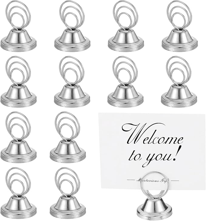 PATIKIL 24 Pack 1.57 Inch Table Number Holders, Weighted Base Place Card Holders Picture Stand Photo Sign Clips for Wedding Reception Restaurants, Silver by PATIKIL