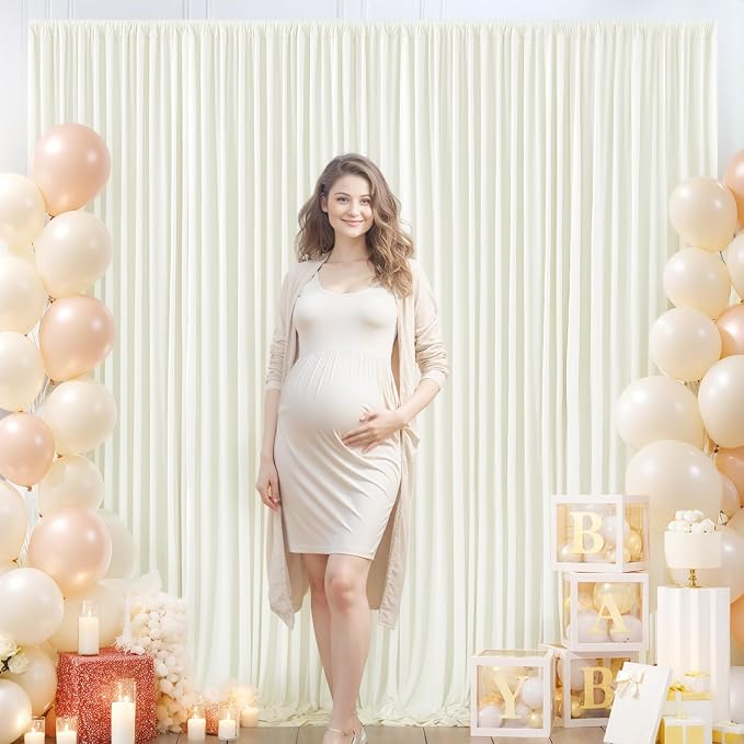 10ft x 10ft Ivory Backdrop Curtain for Wedding Ivory Wrinkle Free Backdrop Drapes Panels for Parties Baby Shower Bridal Shower Birthday Photo Photography Polyester Fabric Background Decoration - Image 9