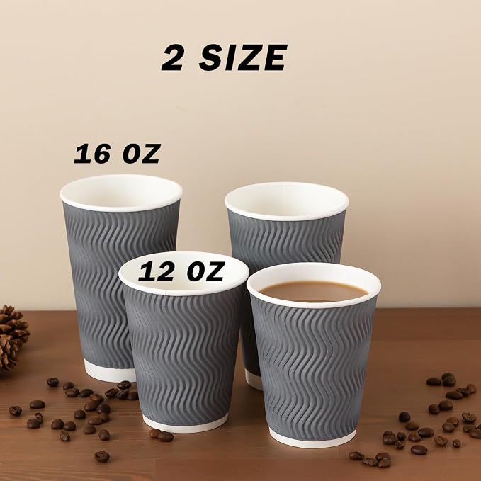 Clawsoff 120 Pack 12 oz Coffee Cups Disposable Insulated Paper Cup Gray | Premium Sturdy Ripple Wall, Ideal For Hot Beverage or Cold Drinks , Office, Home, Cafe, Party, Travel Daily Use - Image 6