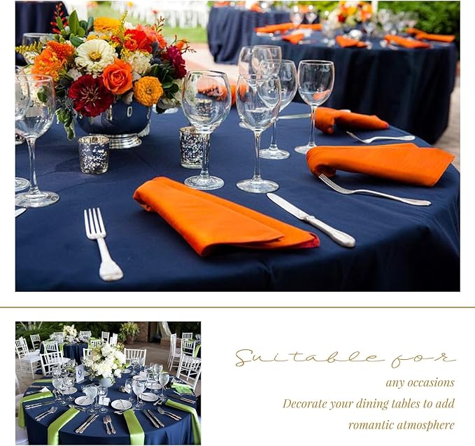 Showgeous 90 Inch Navy Blue Round Tablecloths, Polyester Table Covers | 6 pack Tablecloths for Round Tables Washable polyester Table Cloth Decorative Fabric for Dining Wedding Party Banquet Buffet - Image 8