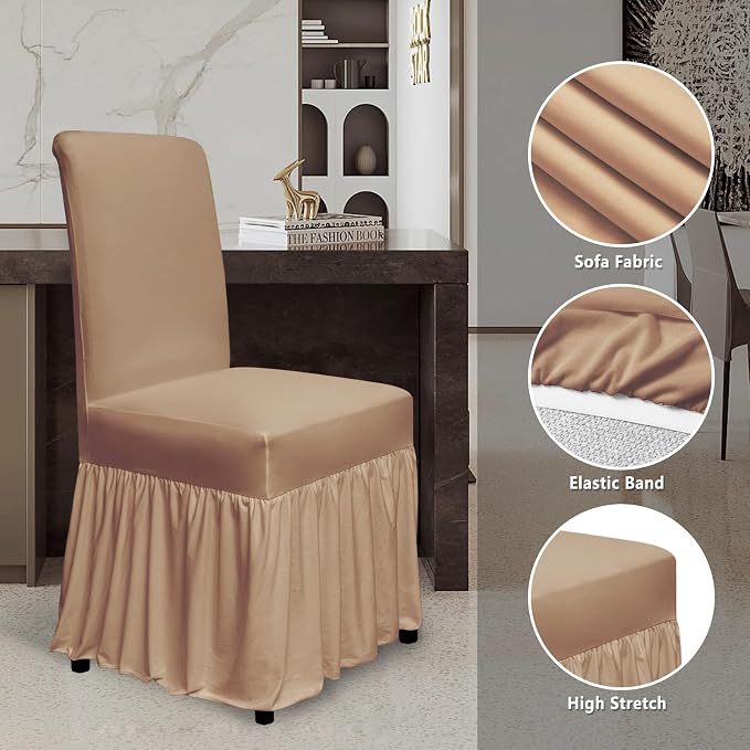 molasofa Chair Covers for Dining Room Set of 6 Stretch Chair Slipcovers with Skirt for Kitchen Seat Protectors Wedding Banquet Decor Kids Pets Spandex Fabric Washable (6pcs, Brown) - Image 3