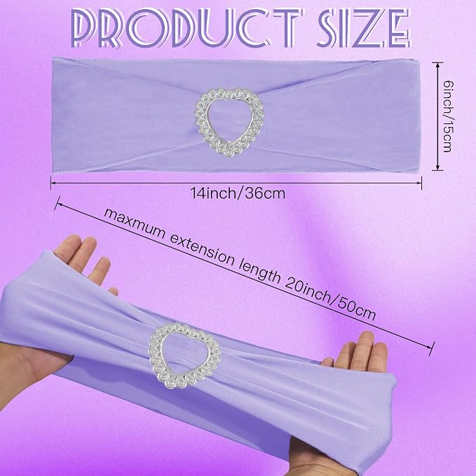 100PCS Spandex Chair Sashes Bows Universal Stretch Elastic Chair Cover Band Ties with Buckle Slider for Wedding Banquet Birthday Party Reception Event Decoration(Lavender) - Image 3