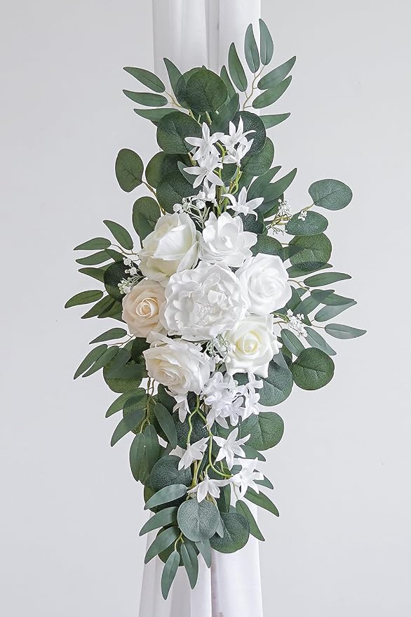 Olalaka White Artificial Wedding Arch Flowers Kit (Pack of 3) with 26Ft White Shiny Arch Draping Fabric for DIY Wedding Party Ceremony Reception Backdrop Floral Decoration - Image 7