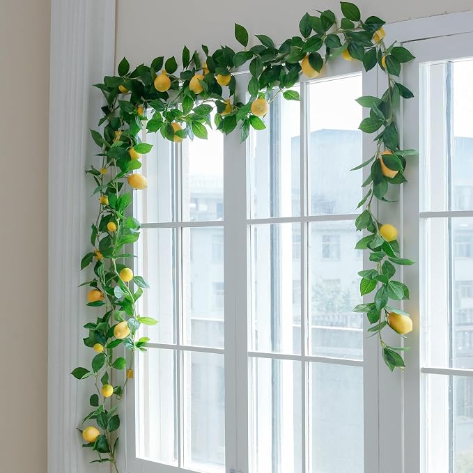 Dallisten 3 Strands Lemon Artificial Vines, 71" Lemon Silk Vine Garland with Green Leaves, Fake Hanging Plants Greenery Decor for Home, Bedroom, Wall, Party, Wedding Decoration - Image 3