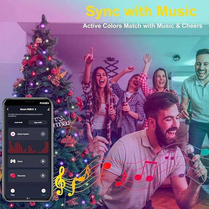 PMS Smart WiFi LED Christmas Lights, APP-Controlled RGB Fairy String Lights, Ideal for Xmas Tree, Garden, Home, Party, Halloween Festival Deco (99ft-300LED)