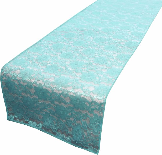 Zen Creative Designs 10 Pack Floral Lace Table Runner Sheer Lace Event Party Wedding Table Decor (12" by 90", Aqua) by ZenCreativeDesigns
